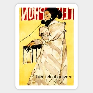 Telephonieren TELEPHONE HERE by Poster Artist Hans Falk 1951 Vintage Swiss Art Sticker